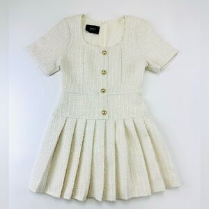 Yayi Boutique cream Boucle mini dress Small pleated peplum  Old Money